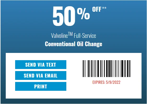 Valvoline Oil Change Coupon 50 Percent Off